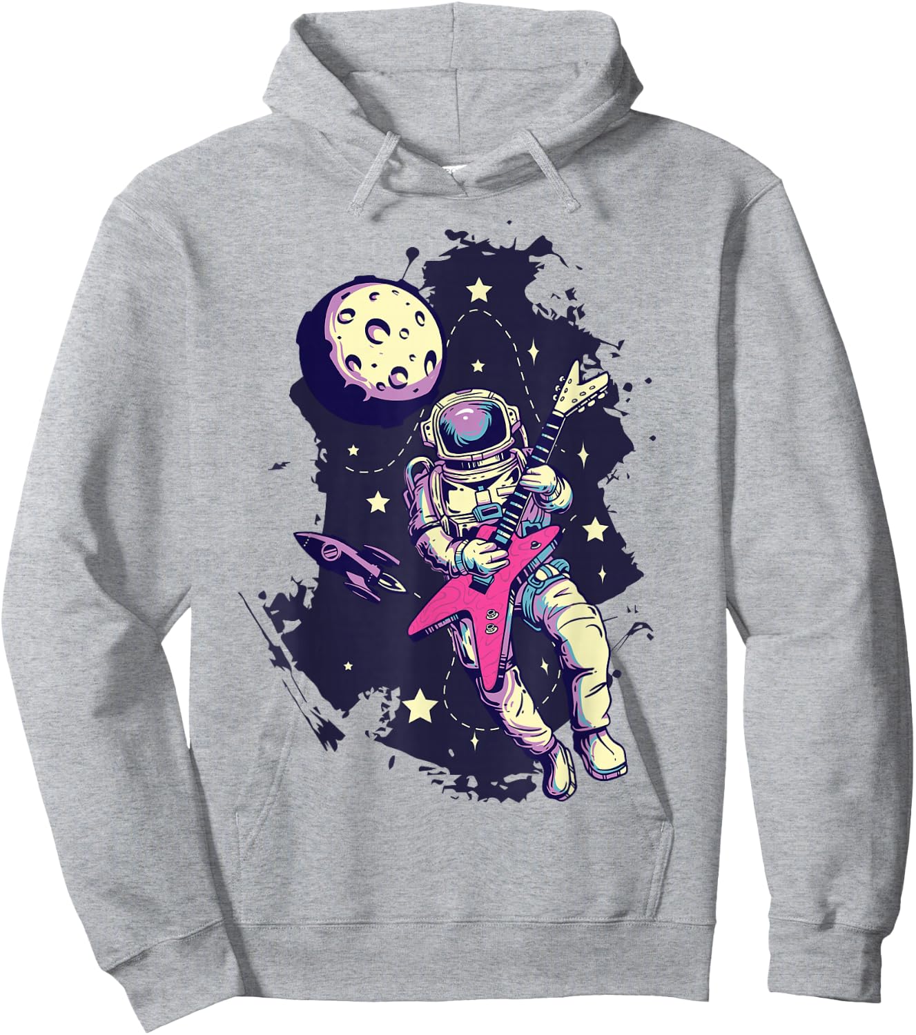 Space Rockstar Astronaut Bass Guitar Cosmic Guitar Band Hoodie - Hoodie | Ash