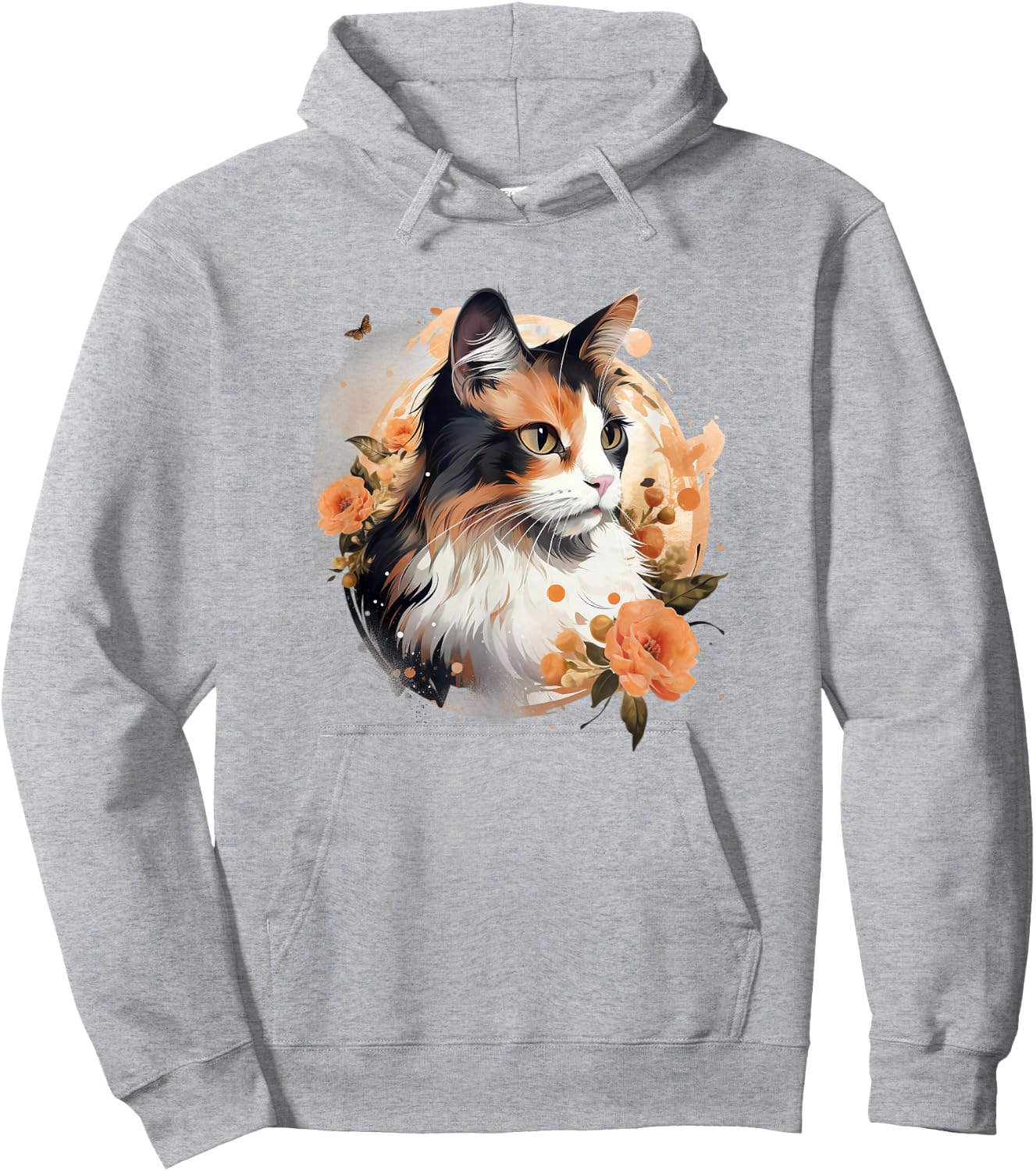 Girls Kids Floral Beautiful Flowers Calico Cat Lover Hoodie - Hoodie | Ash