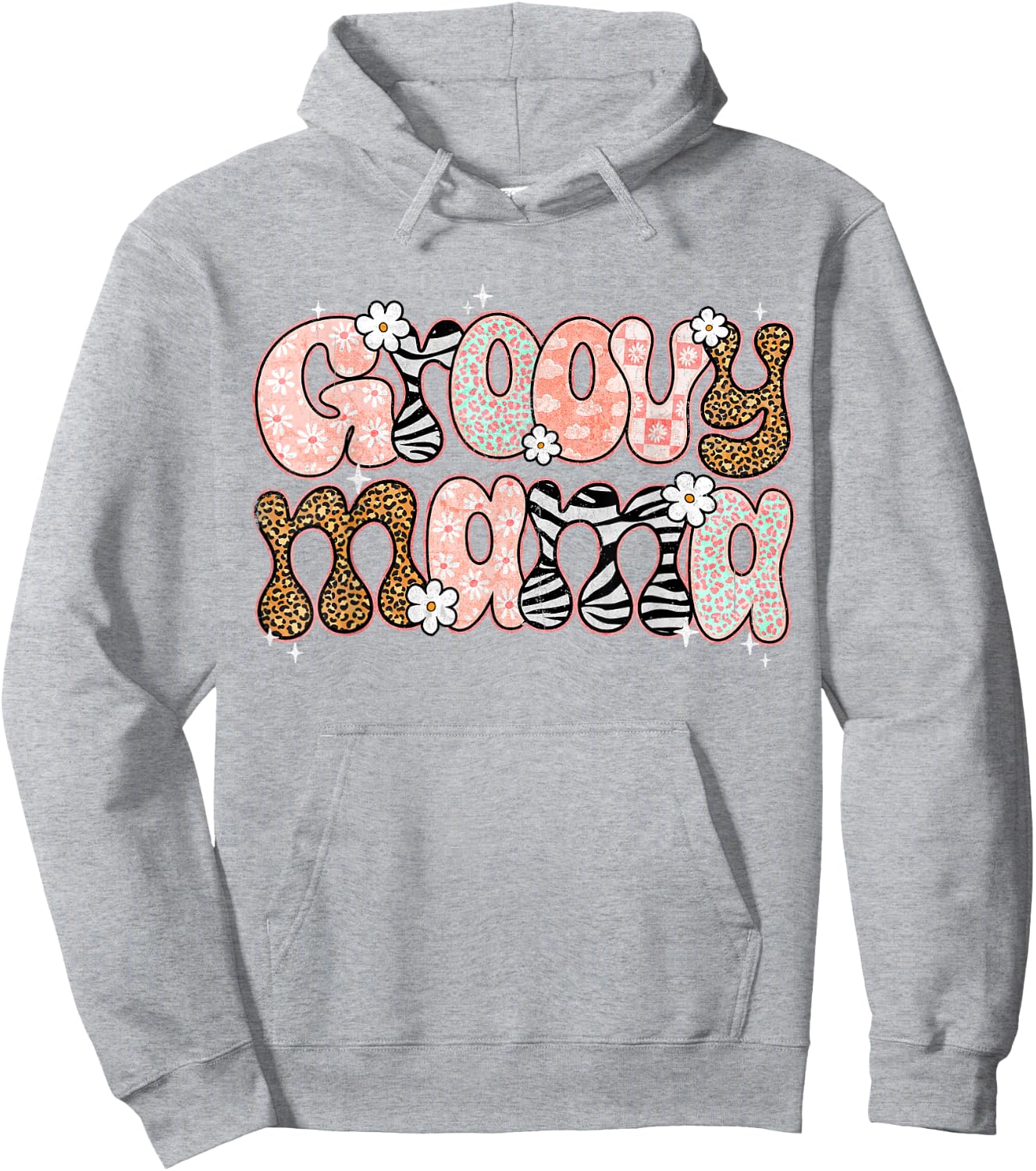 Groovy Mama Mommy Retro Floral Mom Life Leopard Maternity Hoodie - Hoodie | Ash