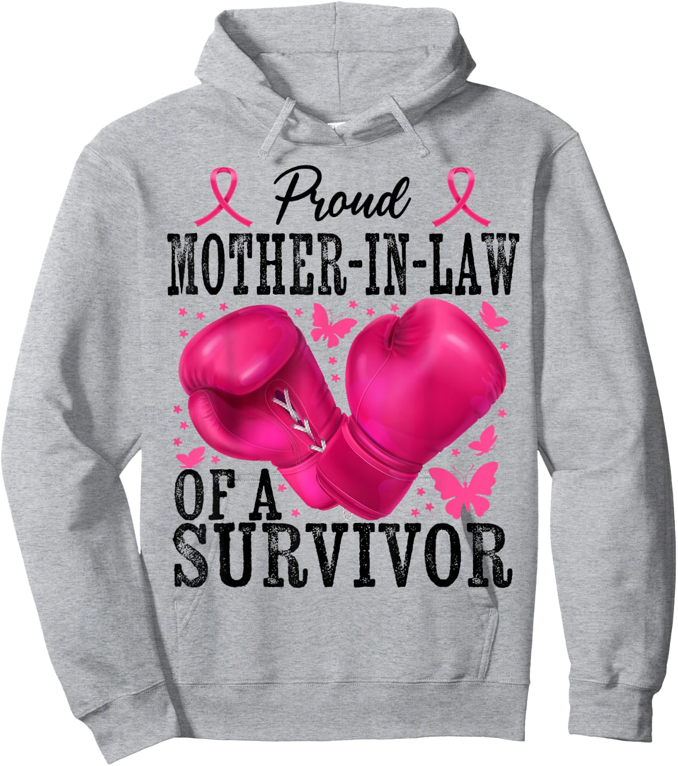 Proud Mother-in-law Of Survivor Breast Cancer Boxing Gloves Hoodie - Hoodie | Ash