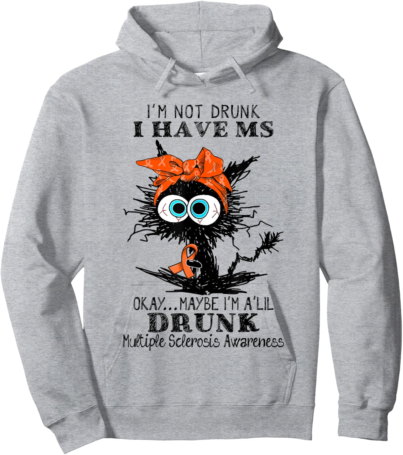Funny Black Cat I Have MS Okay Maybe I'm A'Lil Drunk Women Hoodie - Hoodie | Ash