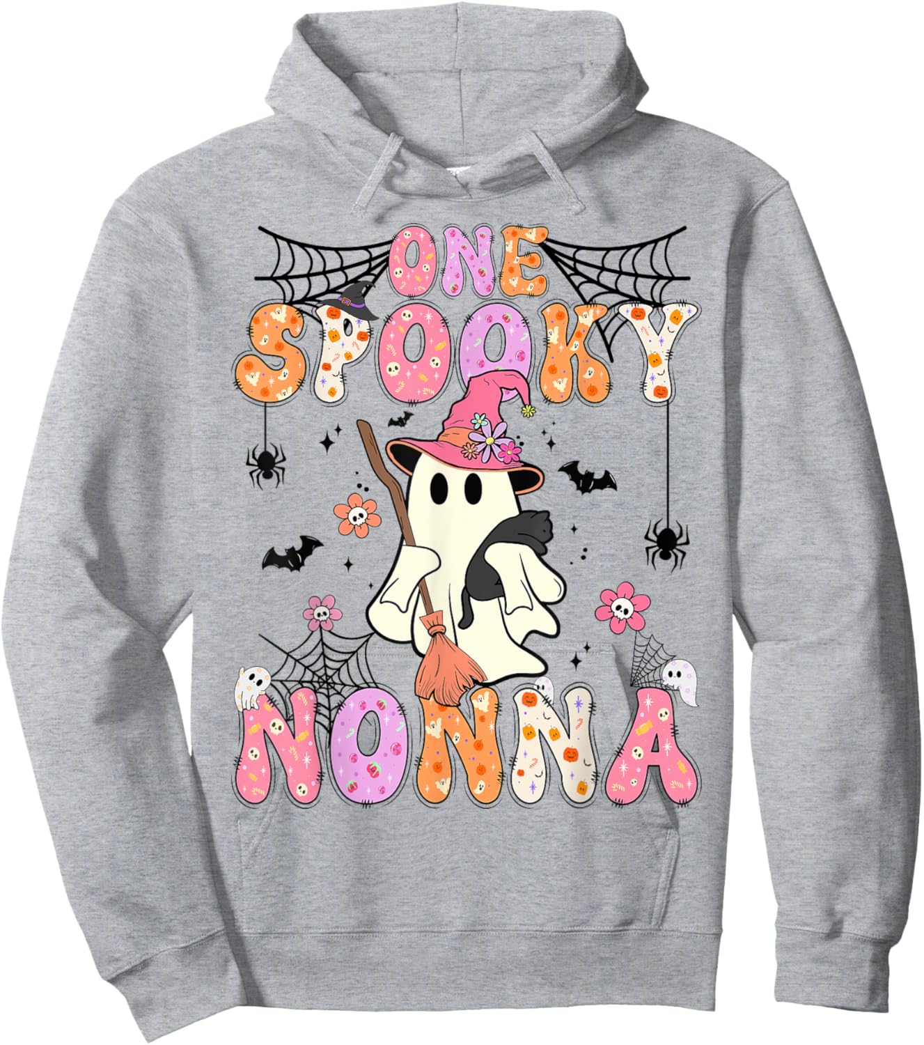 Groovy One Spooky Nonna Retro Halloween Cute Ghost Hoodie - Hoodie | Ash