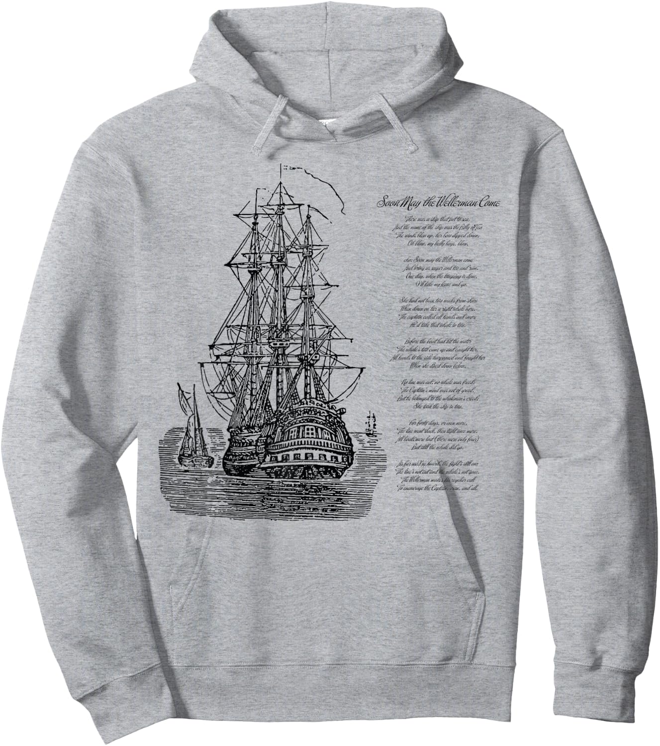 Wellerman Song with Vintage Ship, Sea Shanty Design Hoodie - Hoodie | Ash