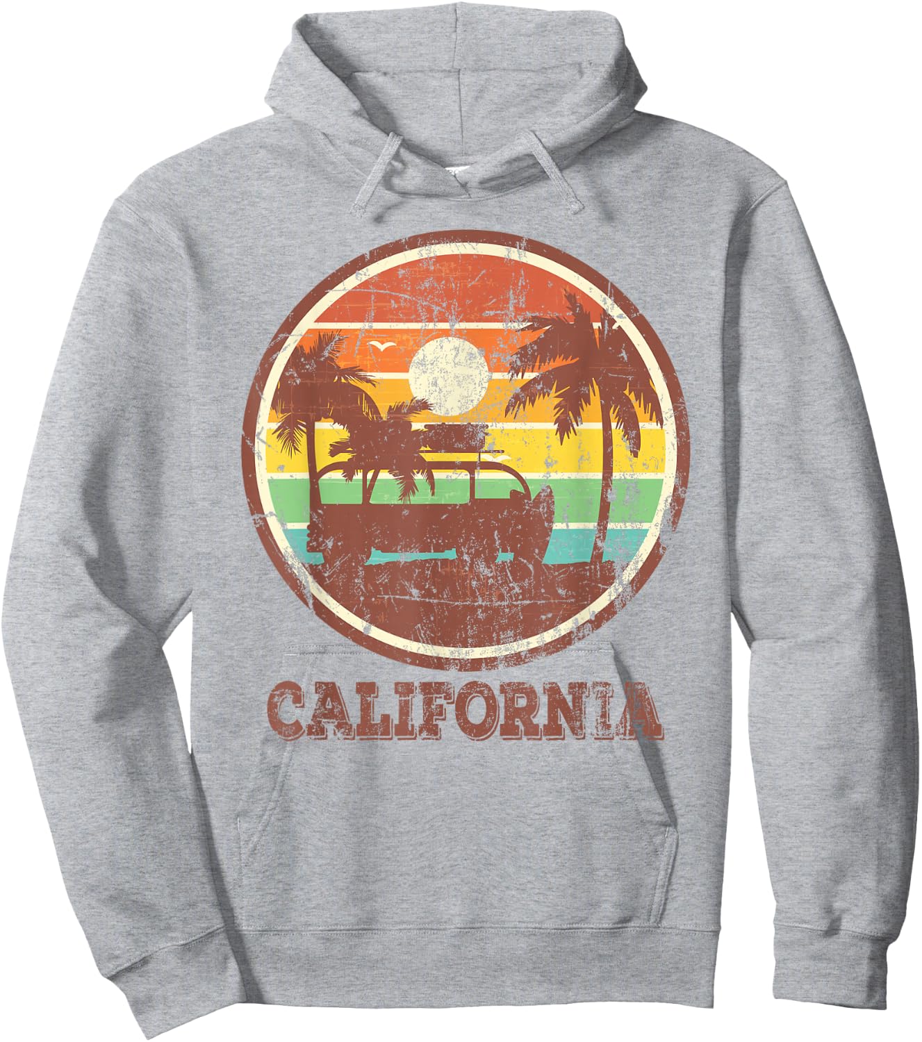 Retro Surf Vintage Sunset Van Surfer Distressed Surfing Hoodie - Hoodie | Ash