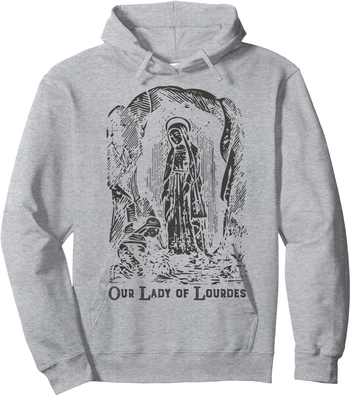 Our Lady of Lourdes Bernadette Catholic Vintage Distressed D Hoodie - Hoodie | Ash