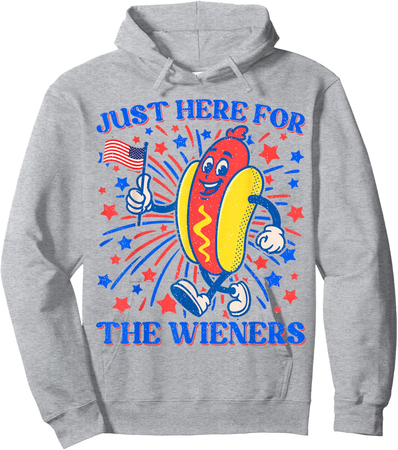 Hot Dog I'm Just Here For The Wieners 4Th Of July Patriotic Men Women Girls Kids Hoodie - Hoodie | Ash