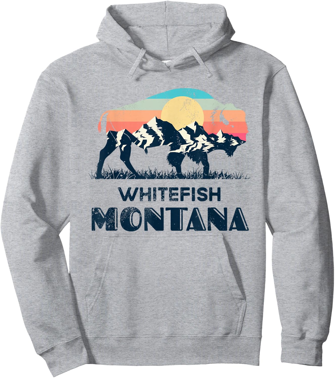Whitefish Montana Vintage Hiking Bison Nature Hoodie - Hoodie | Ash