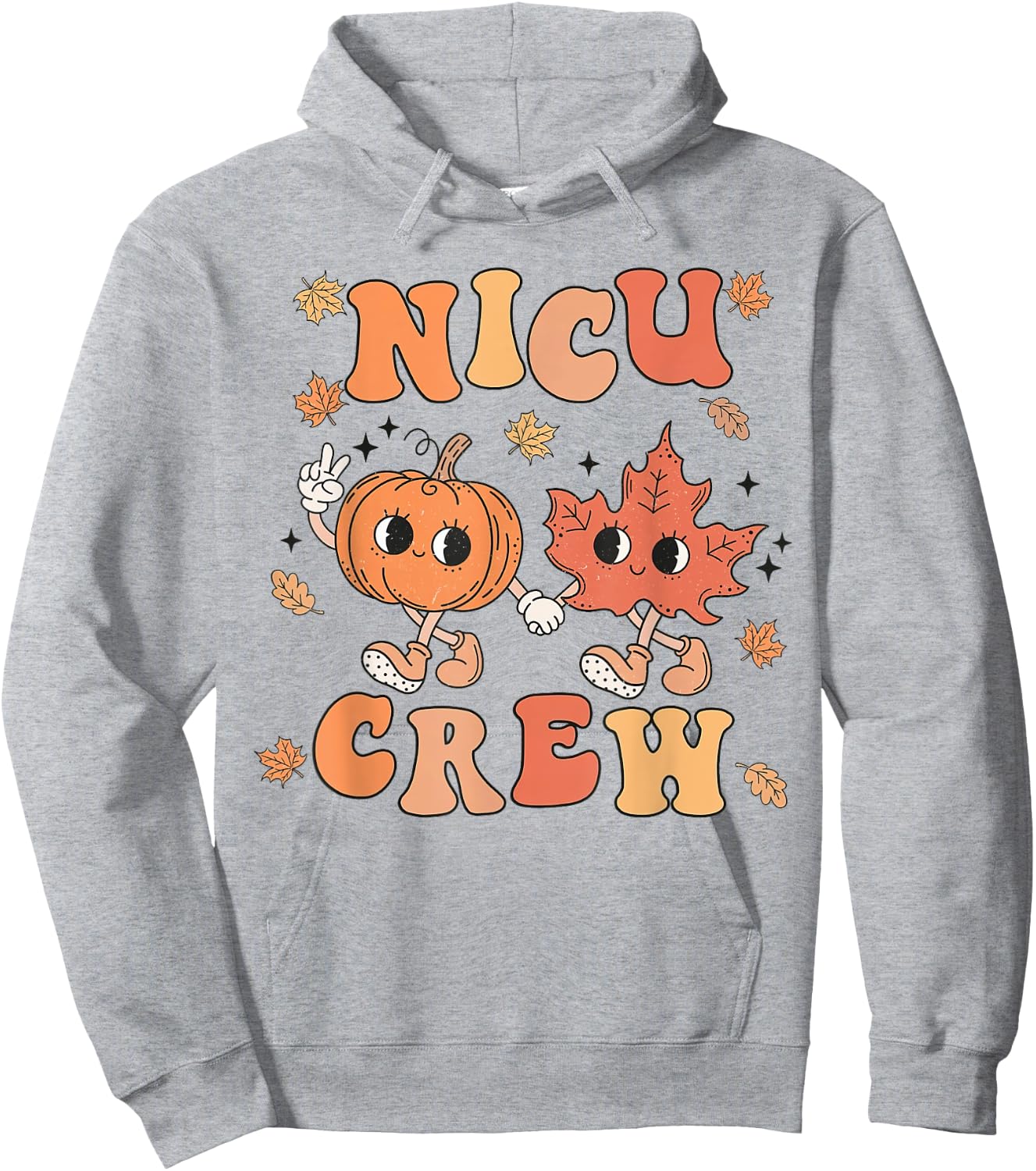 NICU Crew Pumpkin Leaf Fall NICU Nurse Halloween Hoodie - Hoodie | Ash
