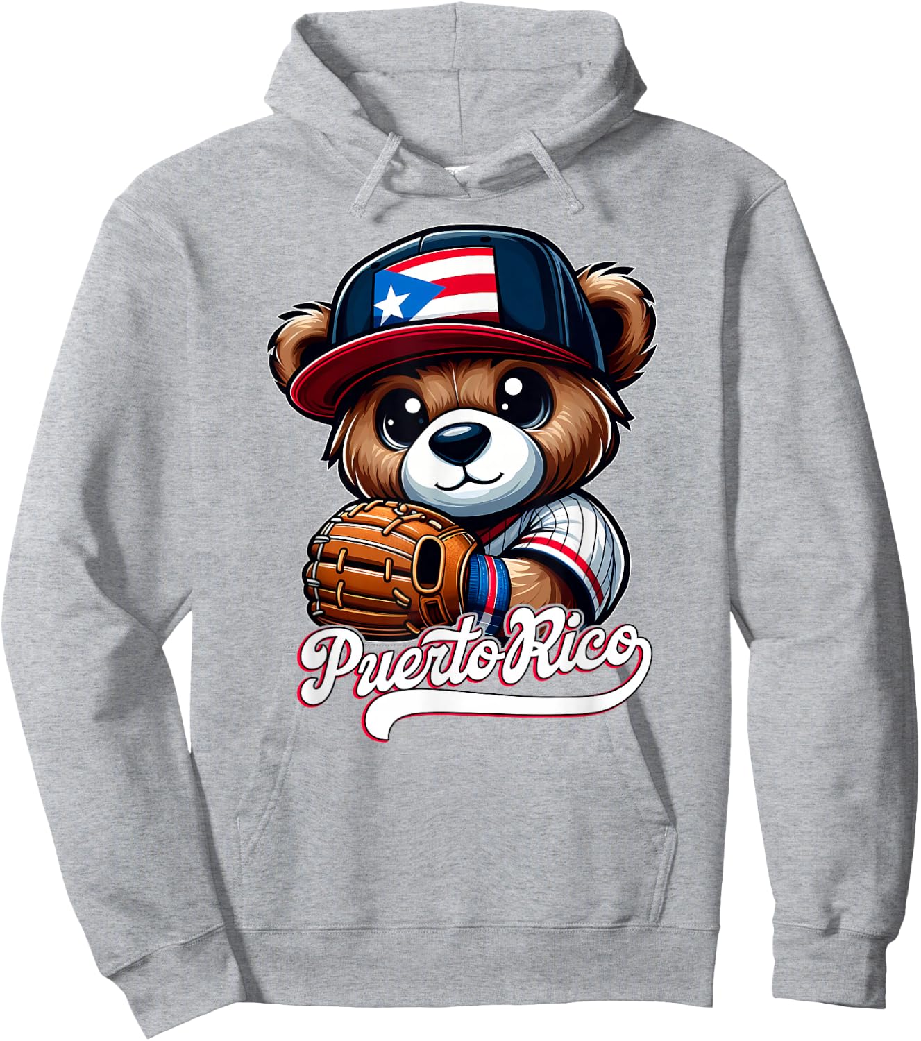 Puerto Rico Baseball Teddy Bear Boricua Jersey Kids Adults Hoodie - Hoodie | Ash