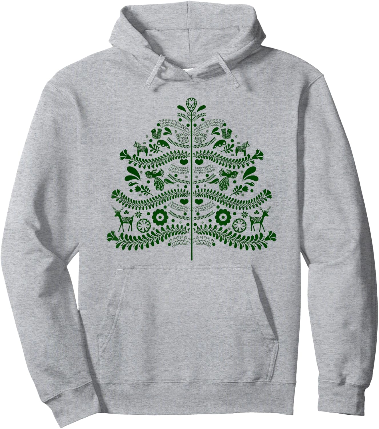 Green Scandinavian Folk Art Style Christmas Tree Design Hoodie - Hoodie | Ash