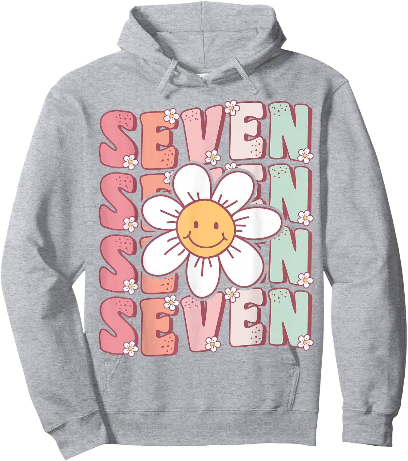 Cute Groovy 7th Birthday Party Daisy Flower Seven Year Old Hoodie - Hoodie | Ash