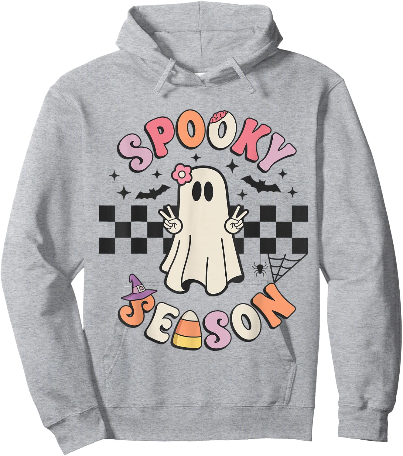 Spooky Season Retro Happy Halloween Ghost Women Toddler Girl Hoodie - Hoodie | Ash