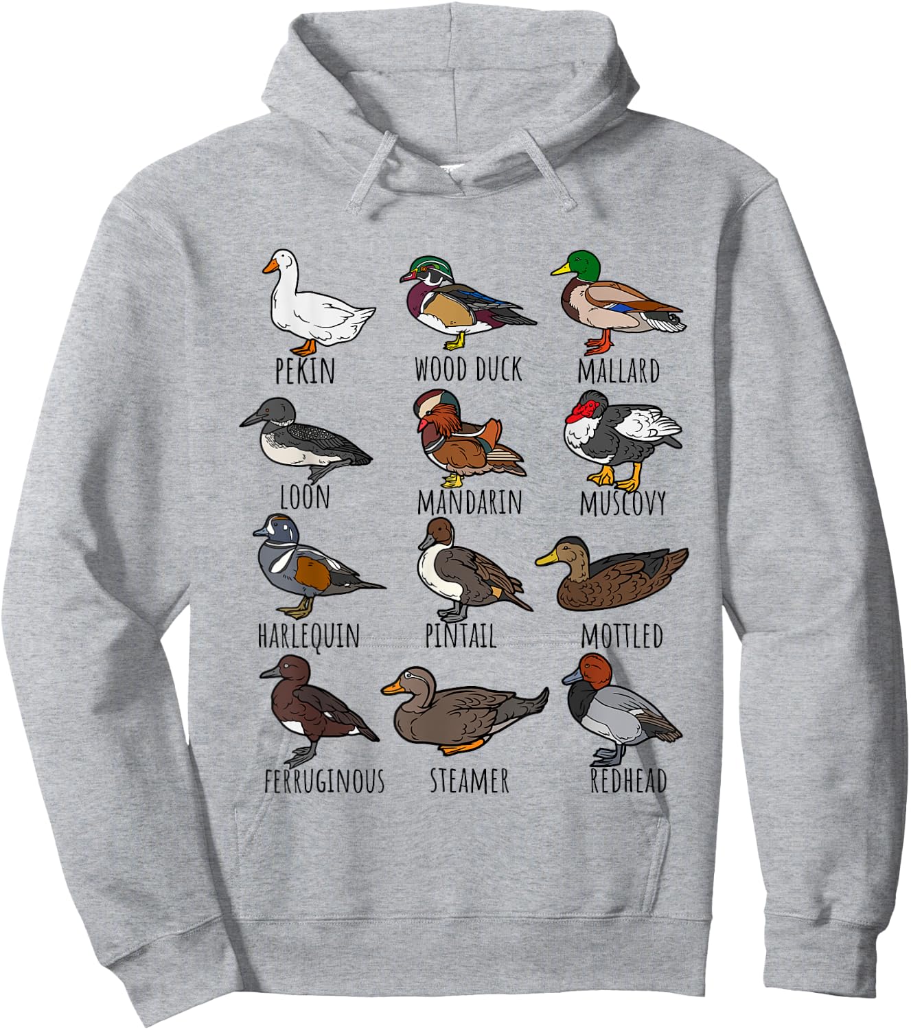 Cute Duck Waterfowl Animal Species Types,Duck Wildlife Lover Hoodie - Hoodie | Ash