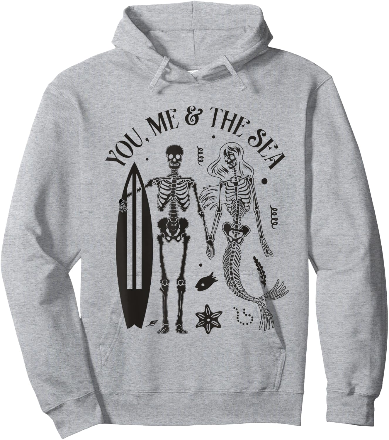 Mermaid Skeleton Couple Surfing Vintage Island Beach Surfer Women Girls Kids Hoodie - Hoodie | Ash