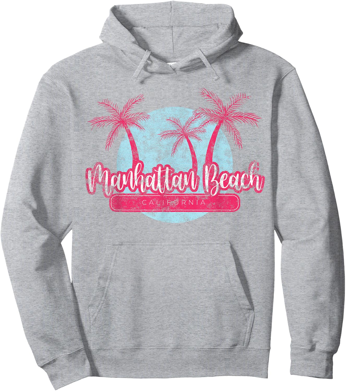 Manhattan Beach California Retro Palm Tree Vintage Surf Hoodie - Hoodie | Ash
