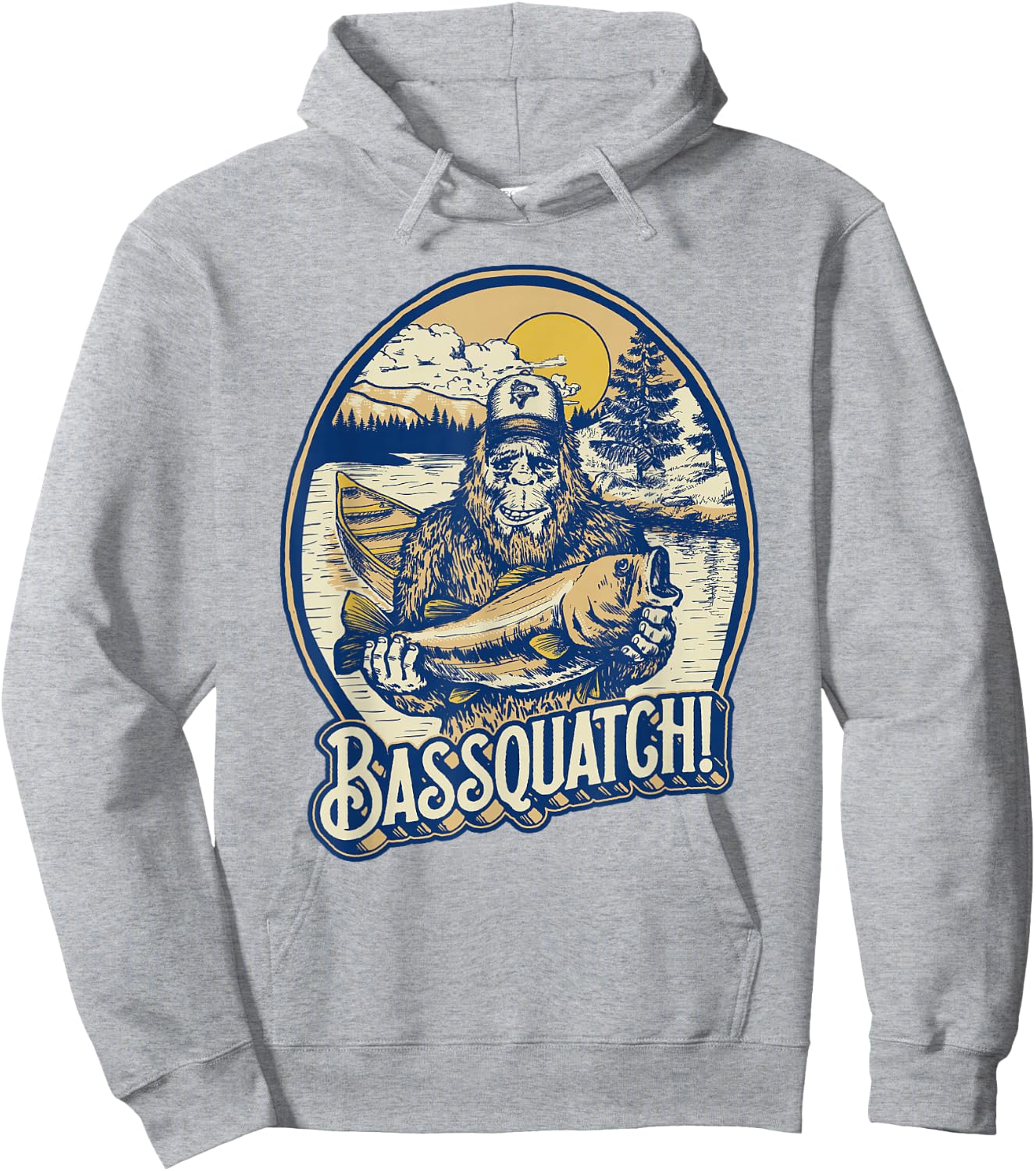 Giant Step Design Co. Bassquatch! Bass Fisherman Sasquatch Funny Bigfoot Fishing Hoodie - Hoodie | Ash