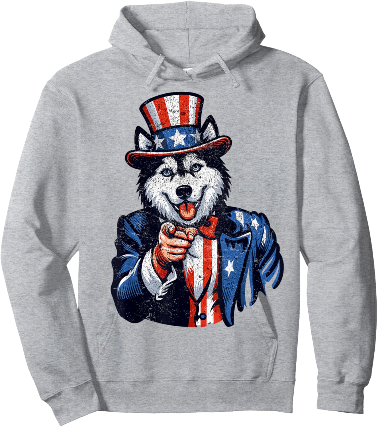 Siberian Husky Dog Uncle Sam Pointing Finger 4th Of July men Hoodie - Hoodie | Ash