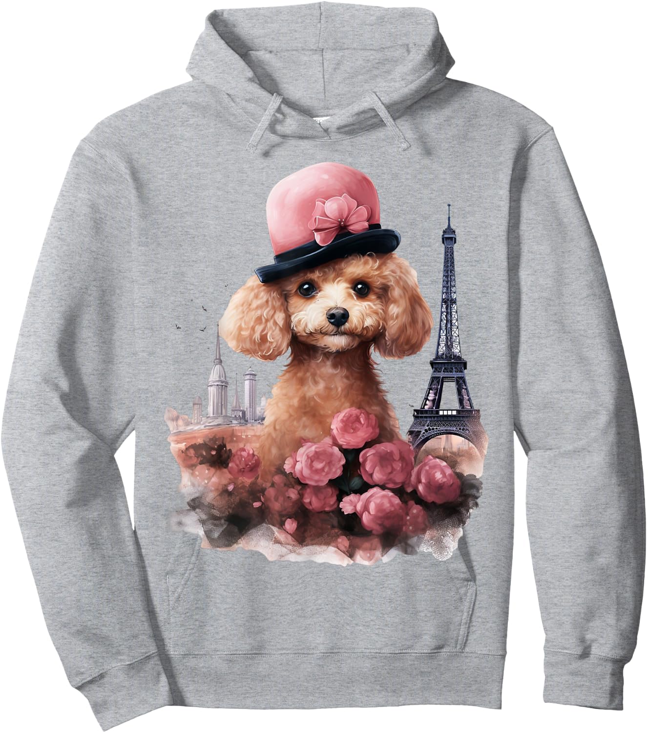Cute French Paris Eiffel Tower Toy Poodle Parisian Poodles Hoodie - Hoodie | Ash