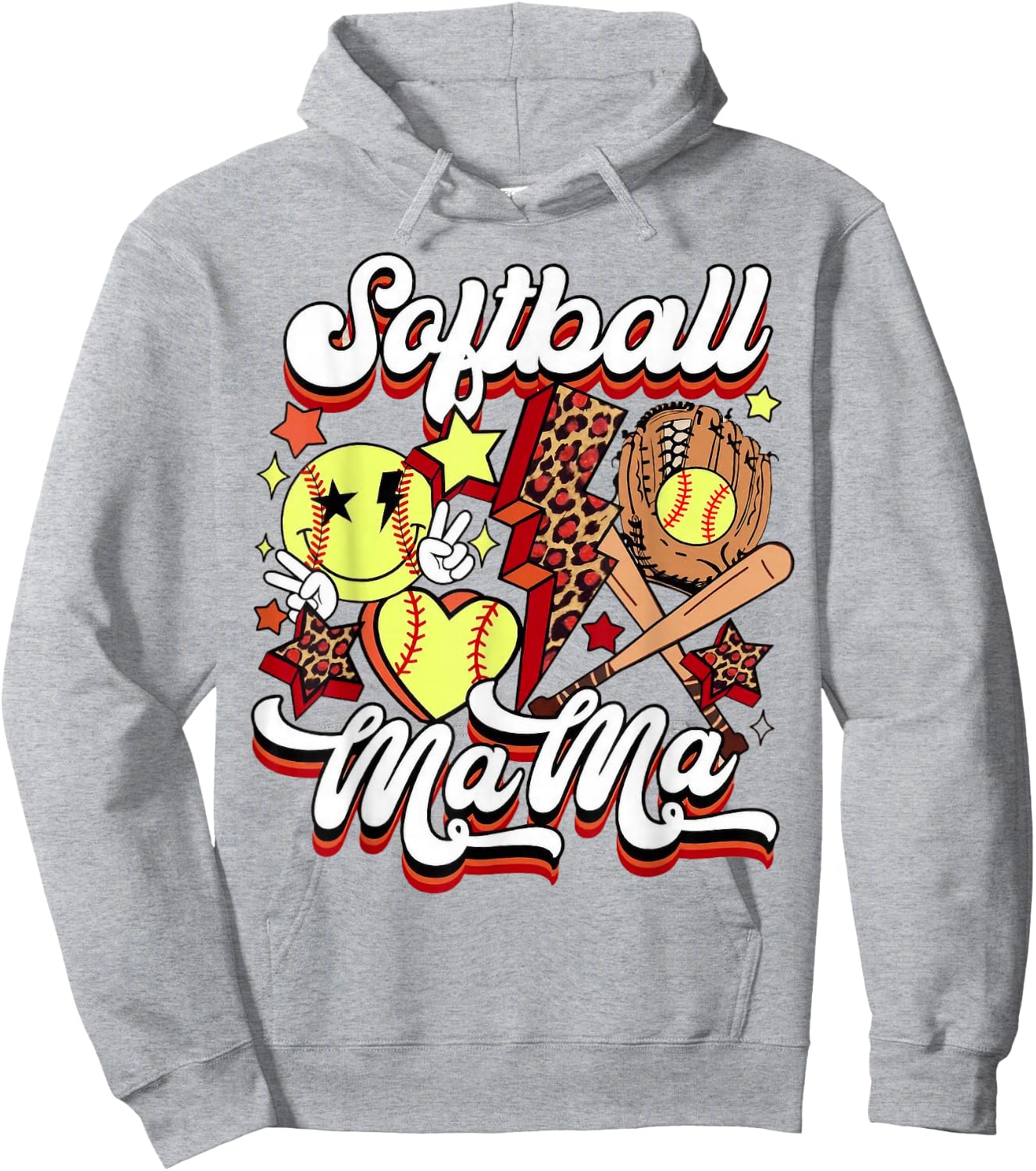 Retro Softball Mama Lightning Bolt Funny Mother's Day Hoodie - Hoodie | Ash