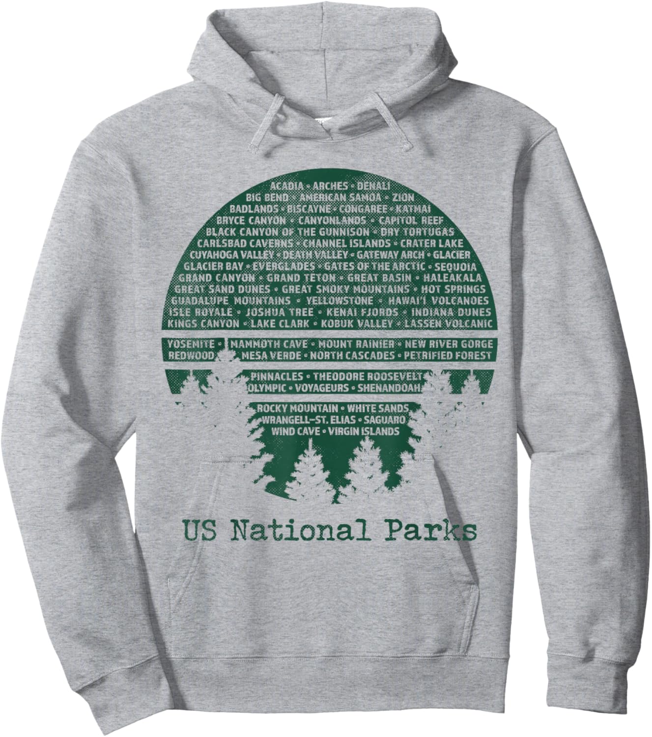 National Parks List USA Word Art Cloud Trees Camping Hiking Hoodie - Hoodie | Ash