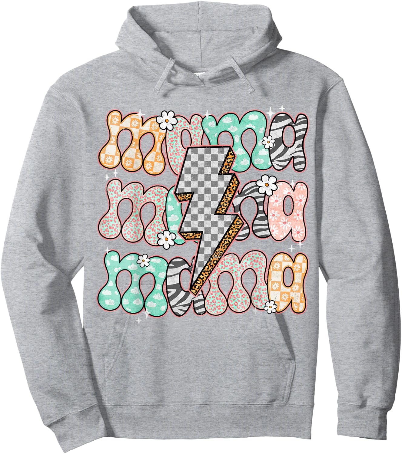 Mama Floral Groovy Mom Life Leopard Mommy Bolt Lightning Hoodie - Hoodie | Ash