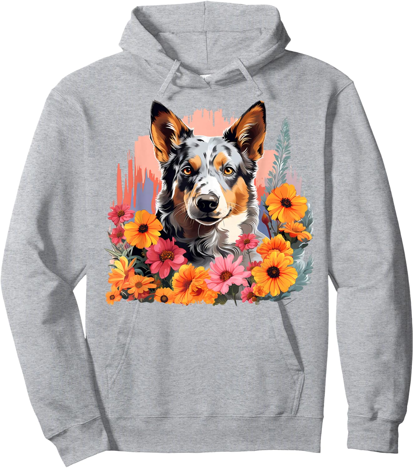 Cute Blue Heeler Spring Flower Garden Australian Cattle Dog Hoodie - Hoodie | Ash