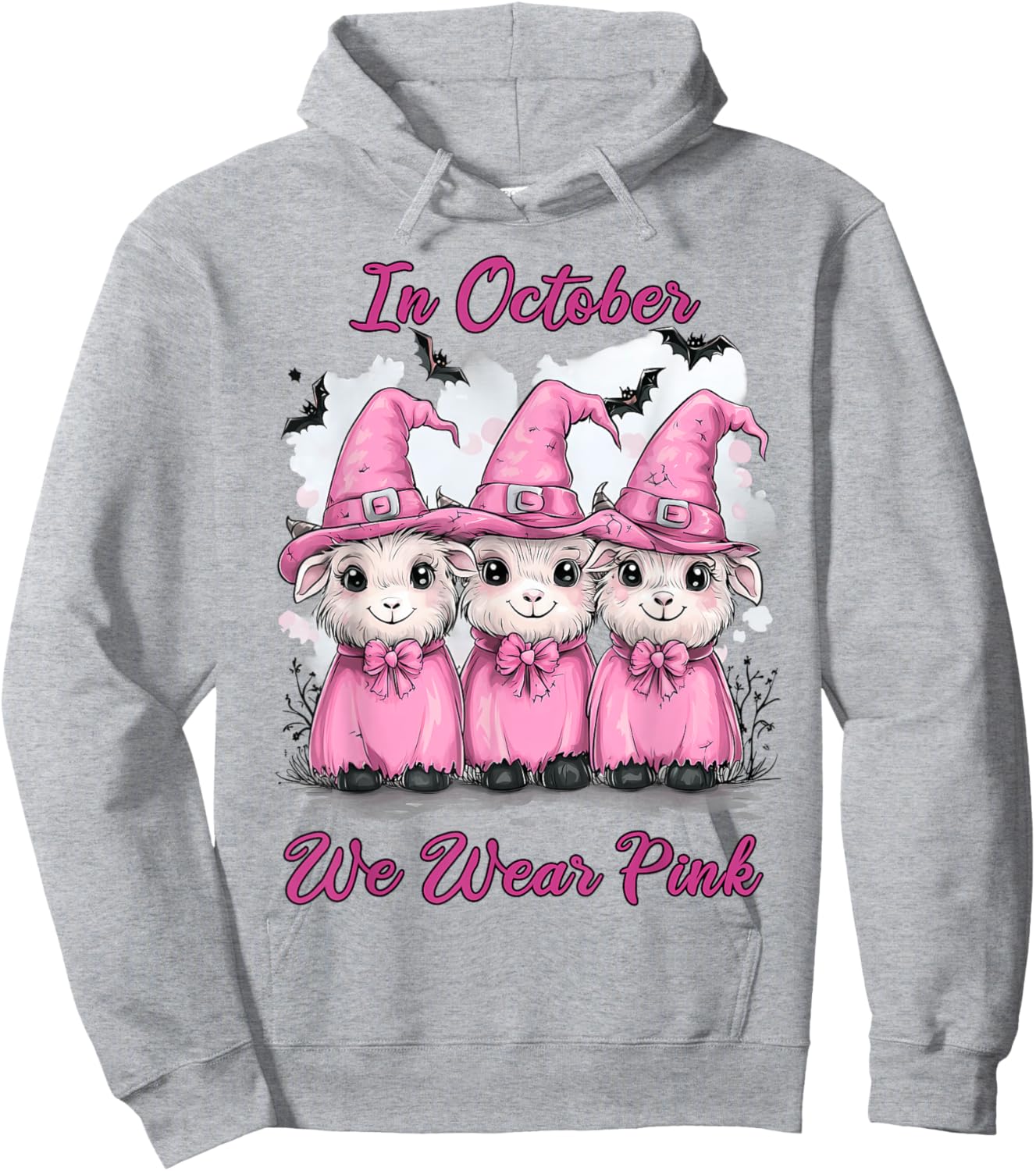 In October We Wear Pink Goat Halloween Breast Cancer Costume Hoodie - Hoodie | Ash