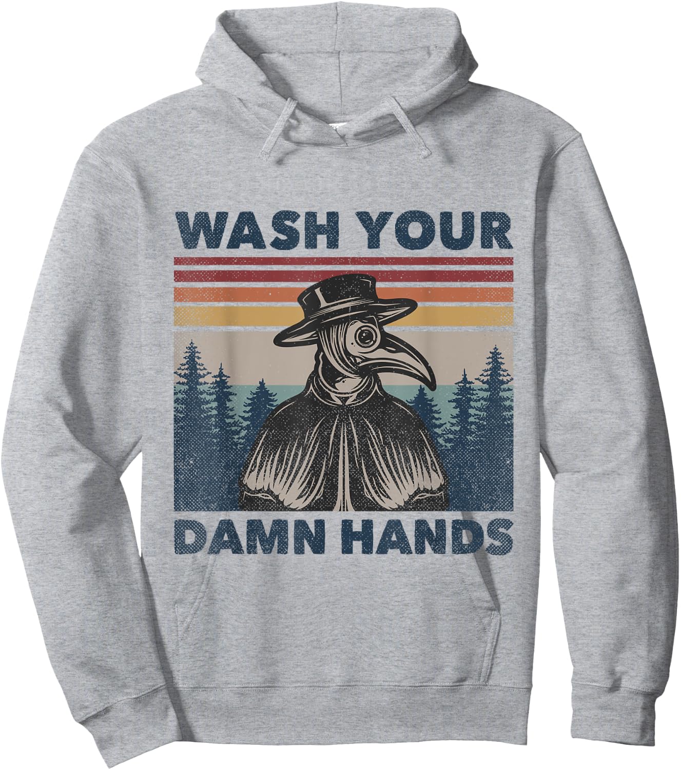 Wash Your Damn Hands Plague Doctor Mask Vintage Retro Hoodie - Hoodie | Ash