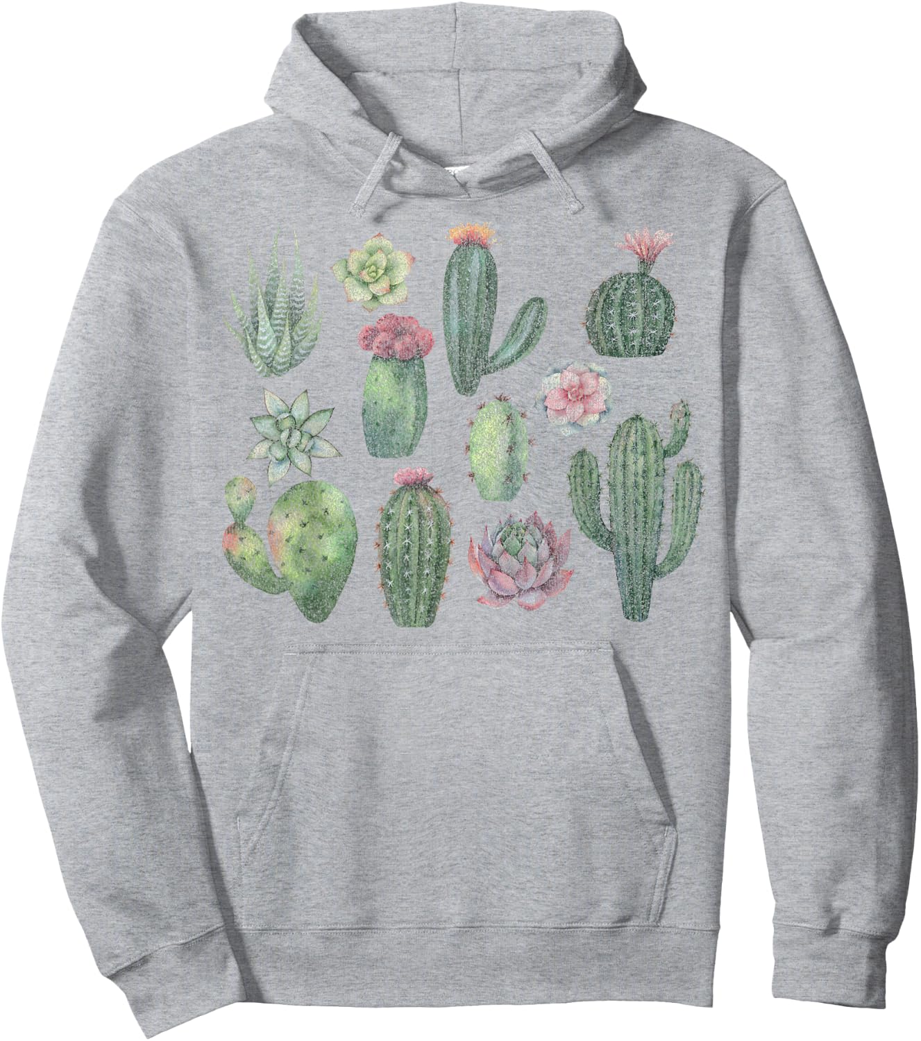 Trendy Watercolor Succulents Grid Hoodie - Hoodie | Ash