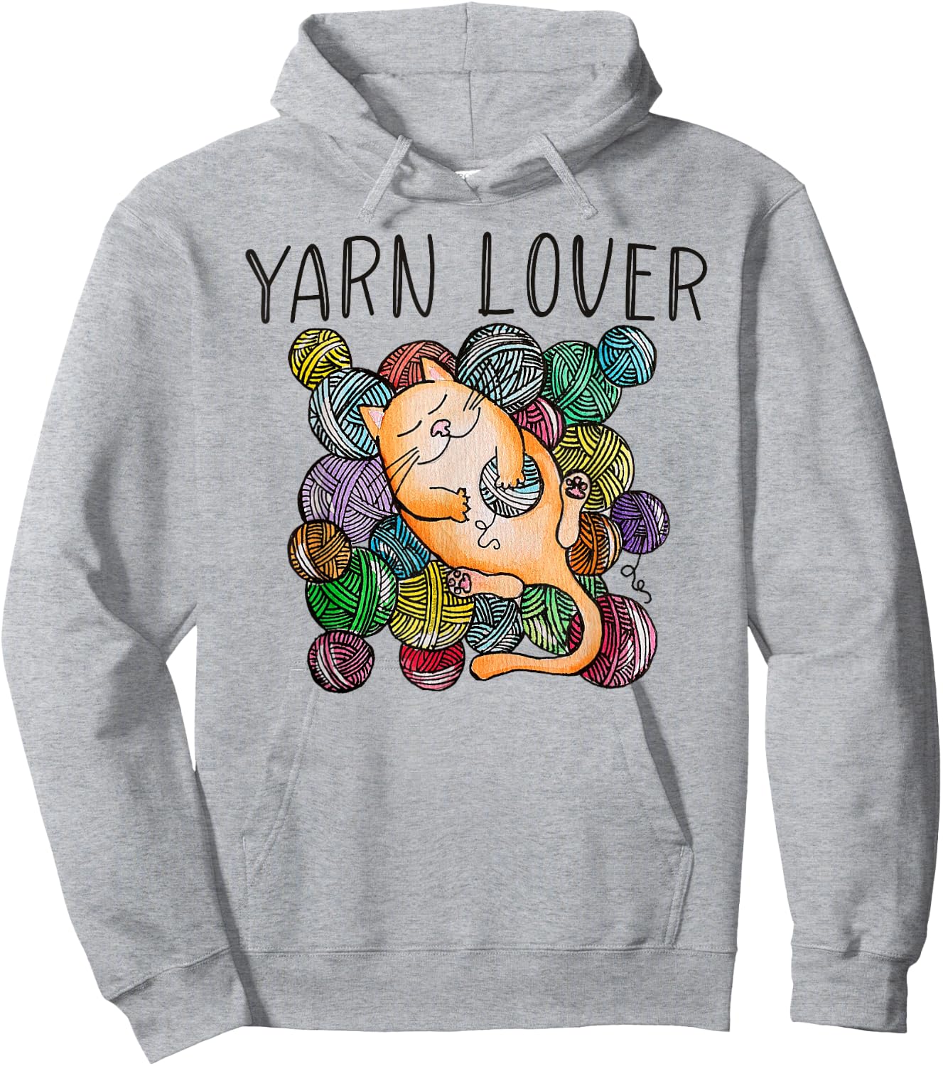 Adorable Knitting and Crochet Happy Cat Yarn Lovers Hoodie - Hoodie | Ash
