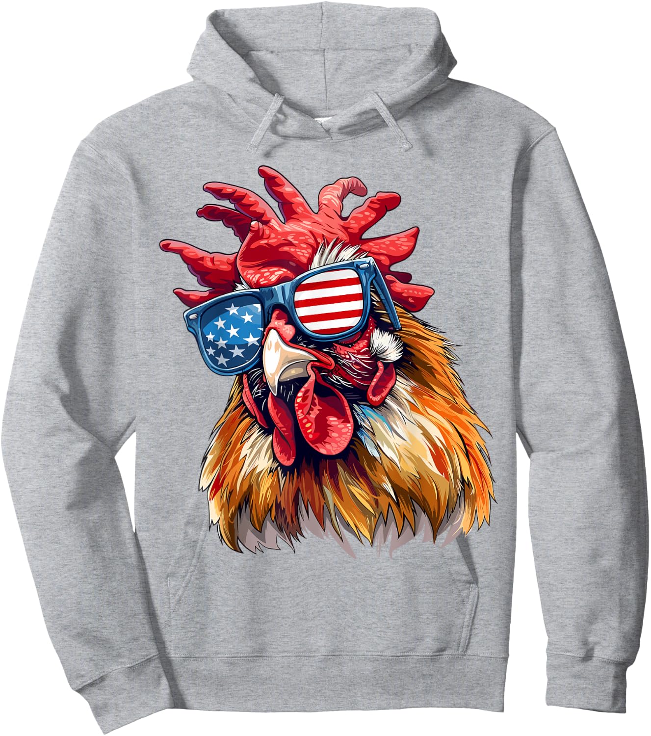 Chicken USA Flag Funny Chicken Lovers Mom Dad 4th of July Women Kids Men Hoodie - Hoodie | Ash