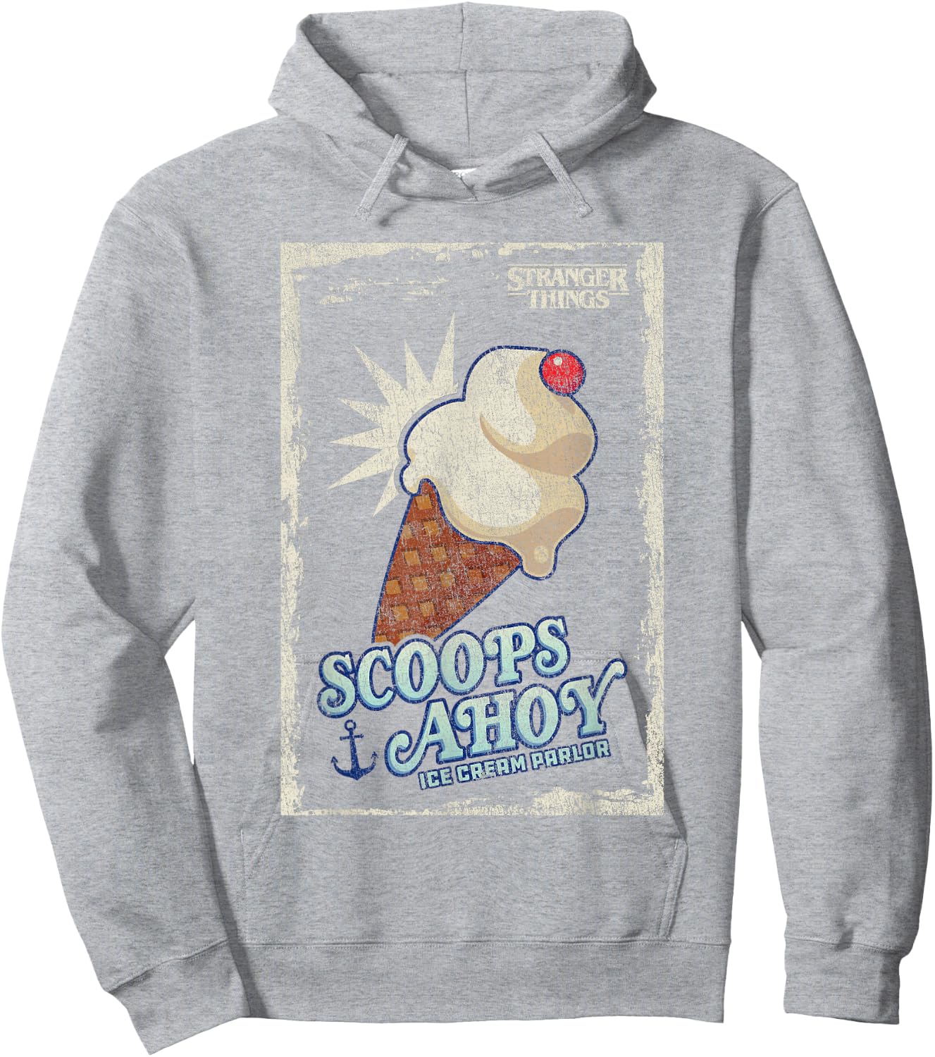 Stranger Things Scoops Ahoy Ice Cream Cone Vintage Poster Hoodie - Hoodie | Ash