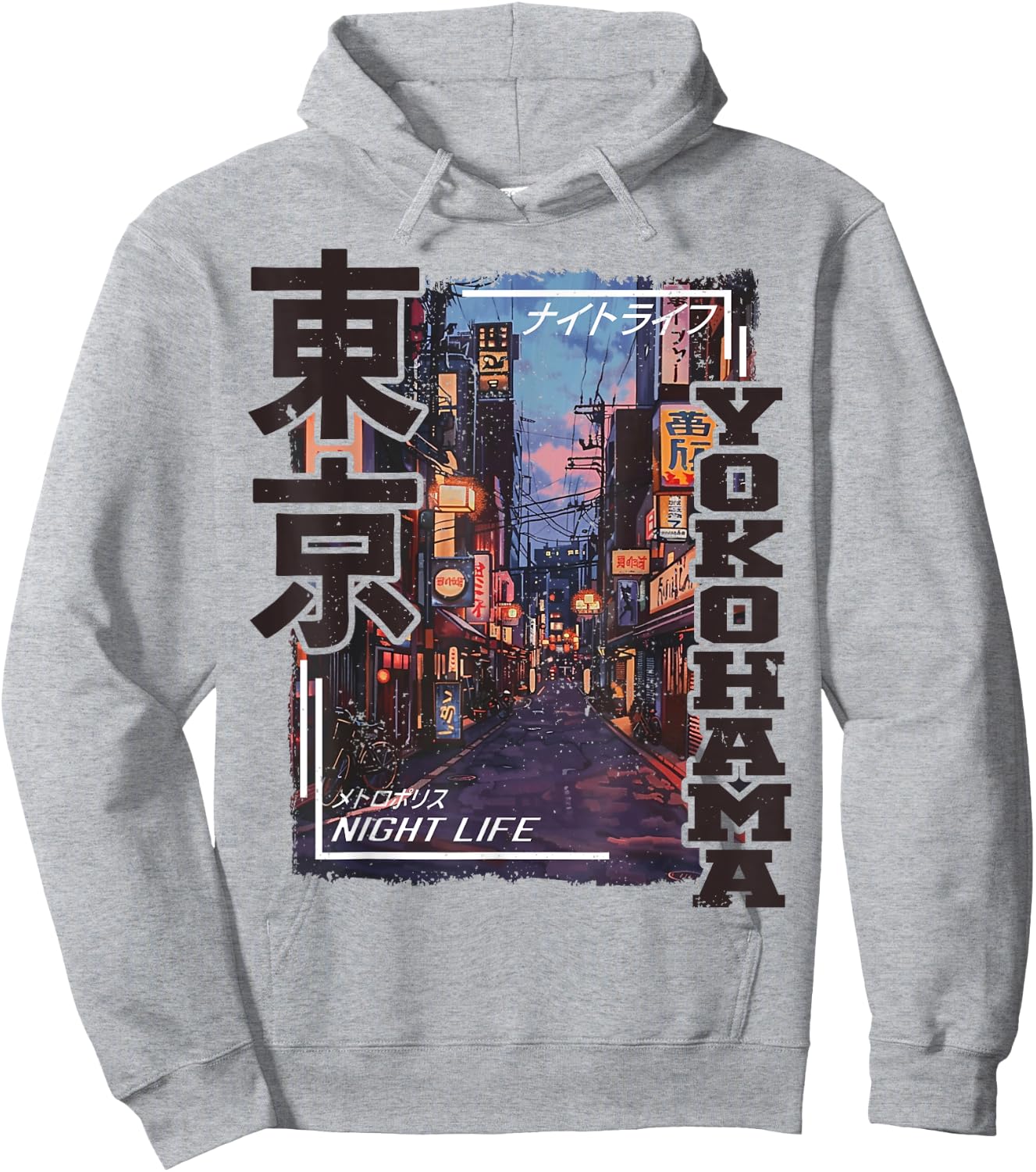 Yokohama City Retro Japan Aesthetics Streets of Yokohama Hoodie - Hoodie | Ash