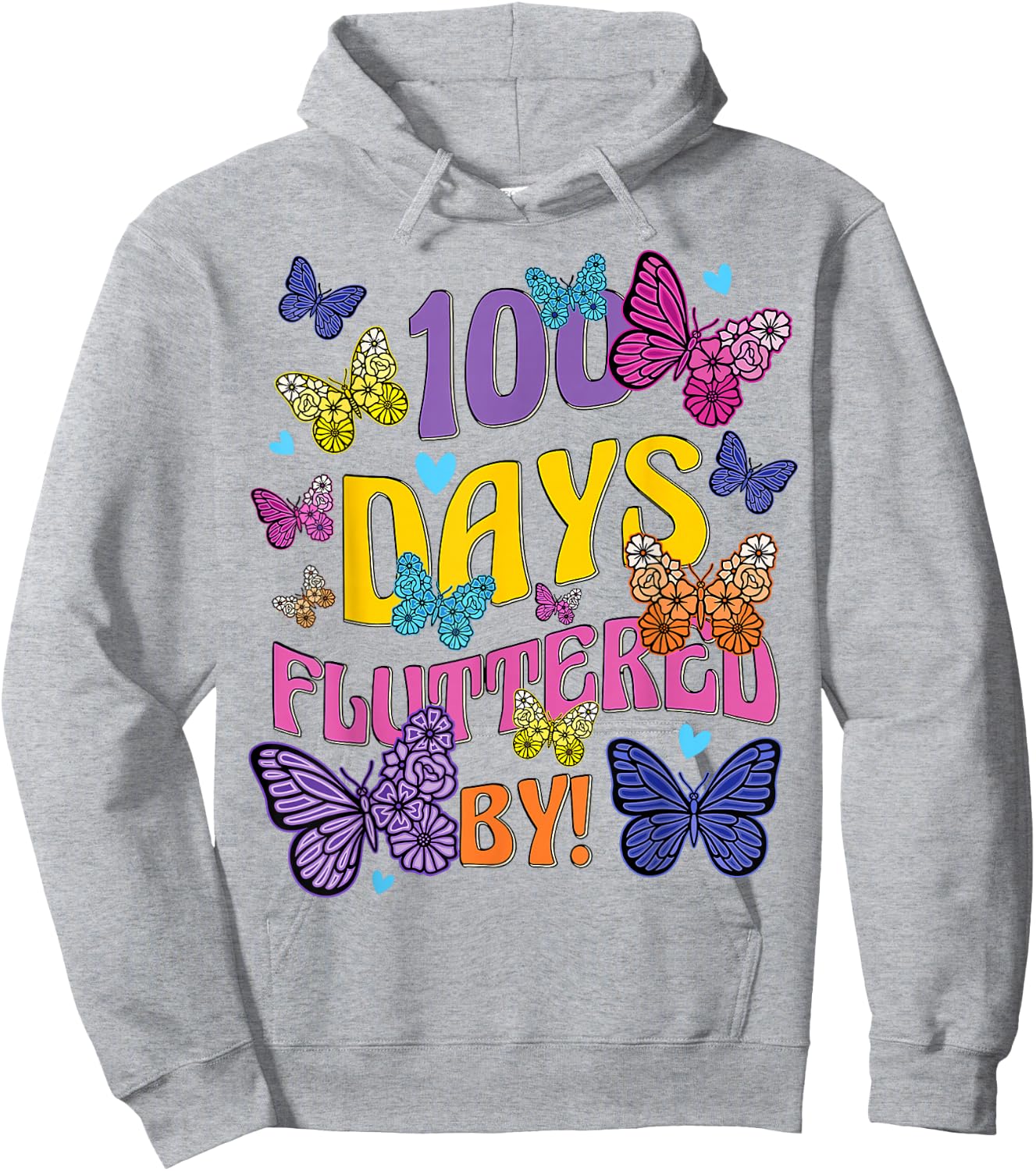 100 Days Fluttered By - 100th Day Of School Butterfly Girl Hoodie - Hoodie | Ash