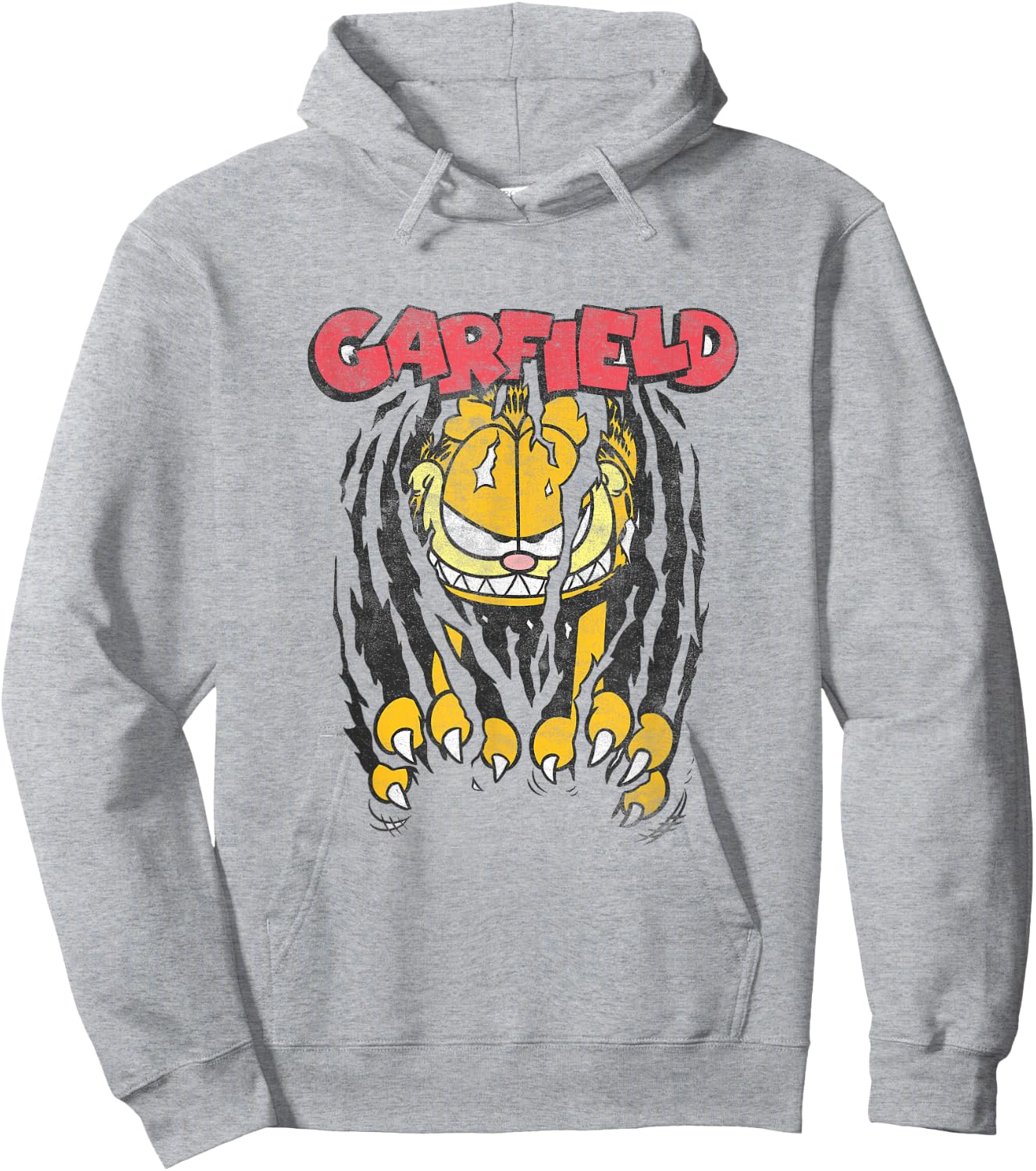 Garfield Vintage Classic Comic Cat Scratch Menacing Face Hoodie - Hoodie | Ash