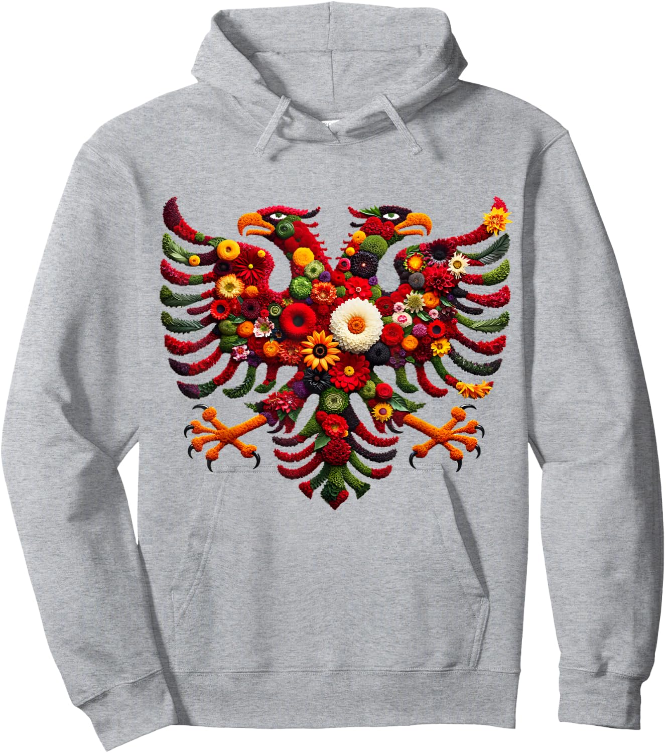 Albanian Flag Flower Eagle Double Red Albania Shqipe Kosovo Hoodie - Hoodie | Ash