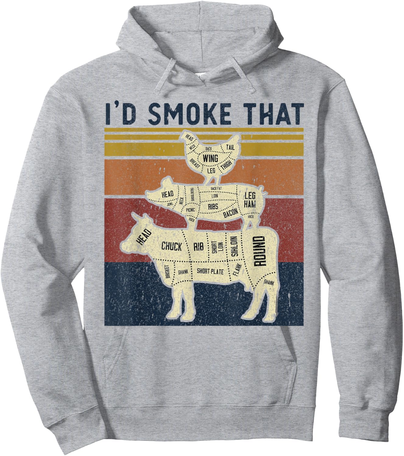 I'd Smoke That Beef Pork Chicken Butcher Cut Funny Grilling Hoodie - Hoodie | Ash