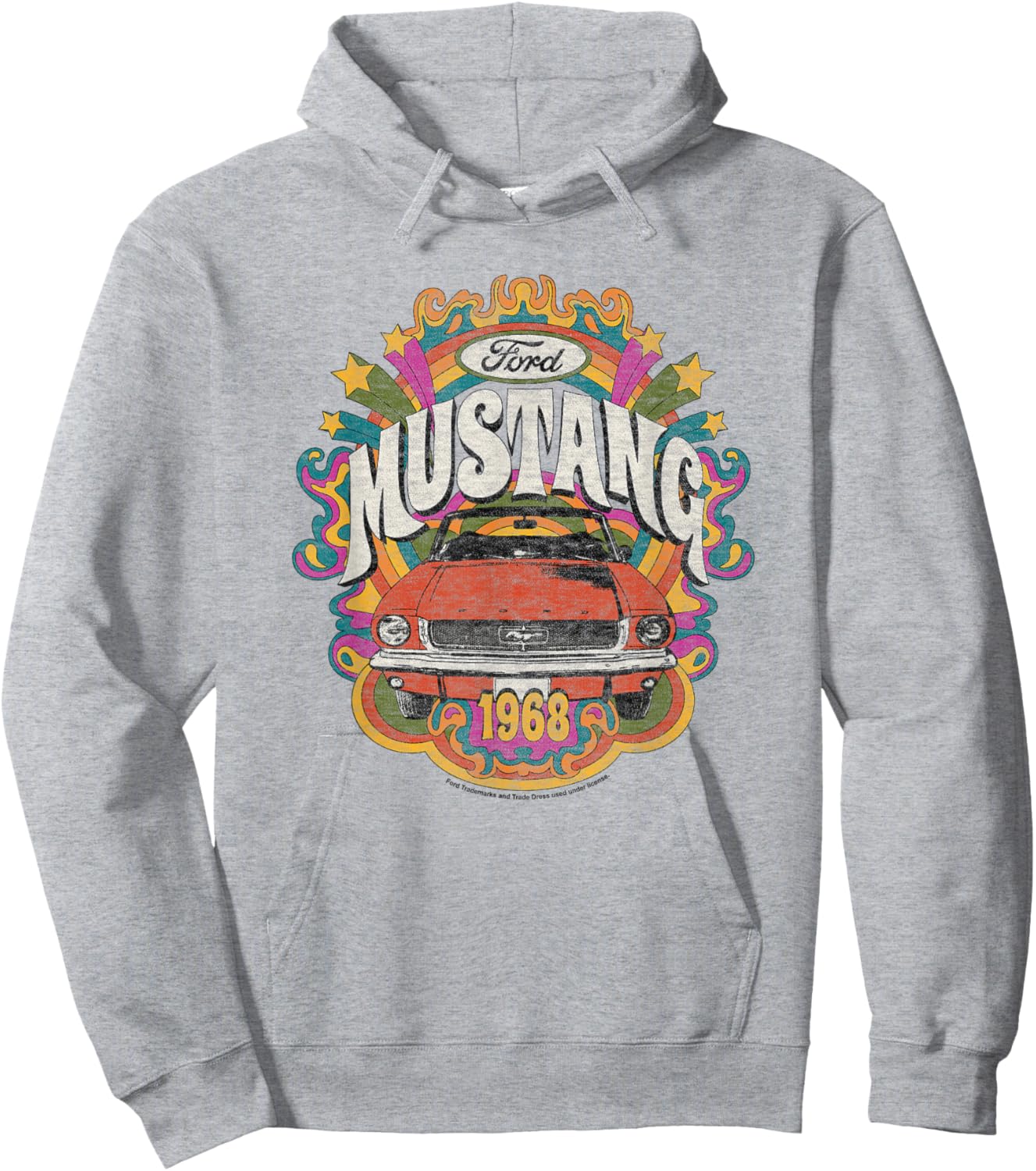 Ford - Vintage Red Mustang 1968 Rainbow Background Stars Hoodie - Hoodie | Ash