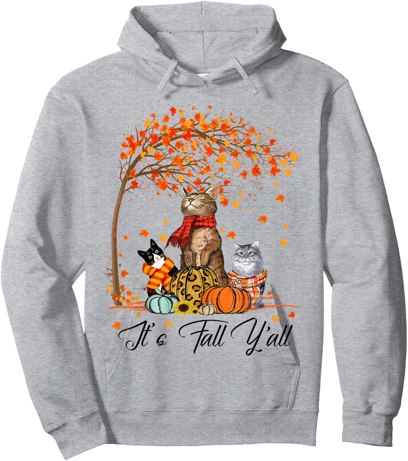 Cat It’s Fall Y’all Pumpkins Autumn Halloween Cat Fall Gifts Hoodie - Hoodie | Ash