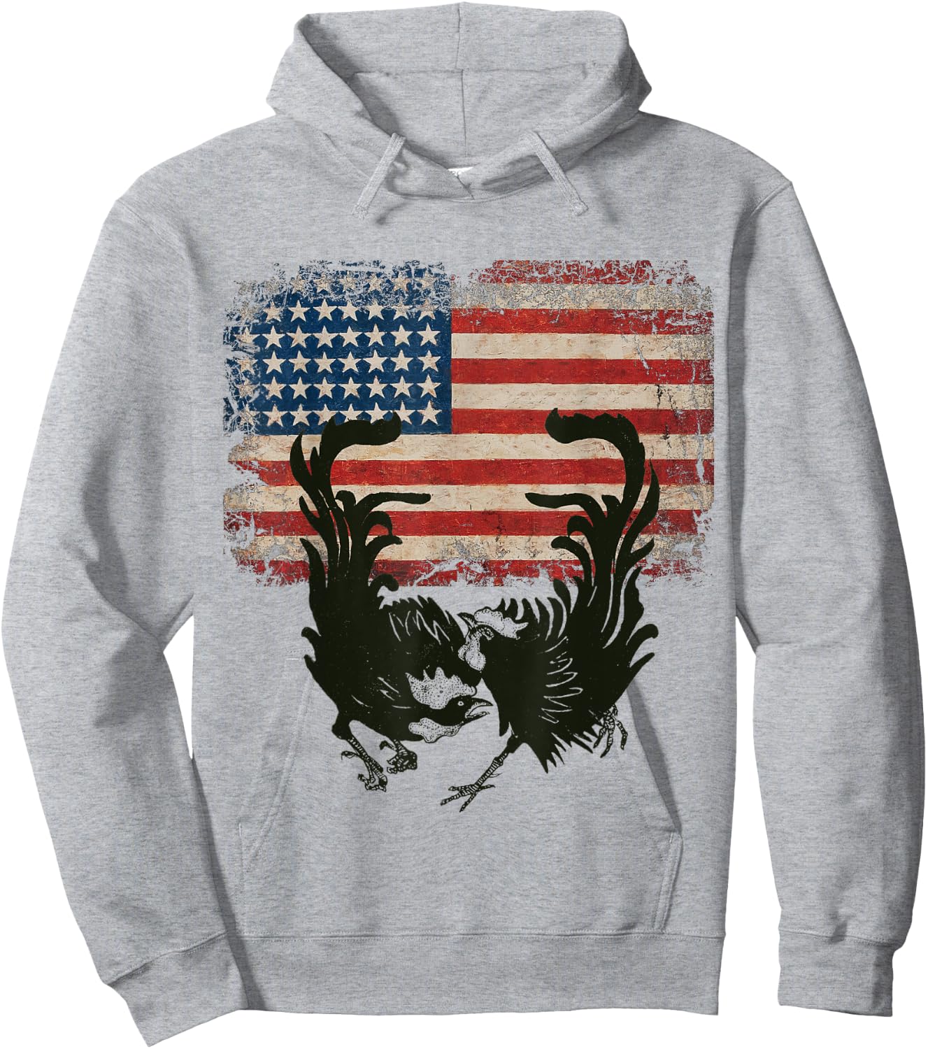 Vintage US Flag Fight Cock Fighting Game Fowl American flag Men Hoodie - Hoodie | Ash