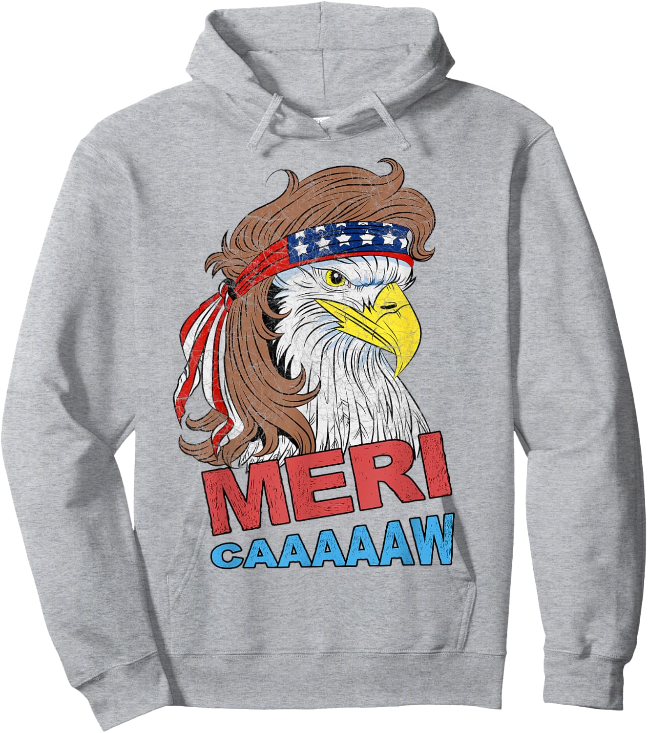 meri-caaaaaw - Eagle Mullet 4th Of July USA American Flag Hoodie - Hoodie | Ash