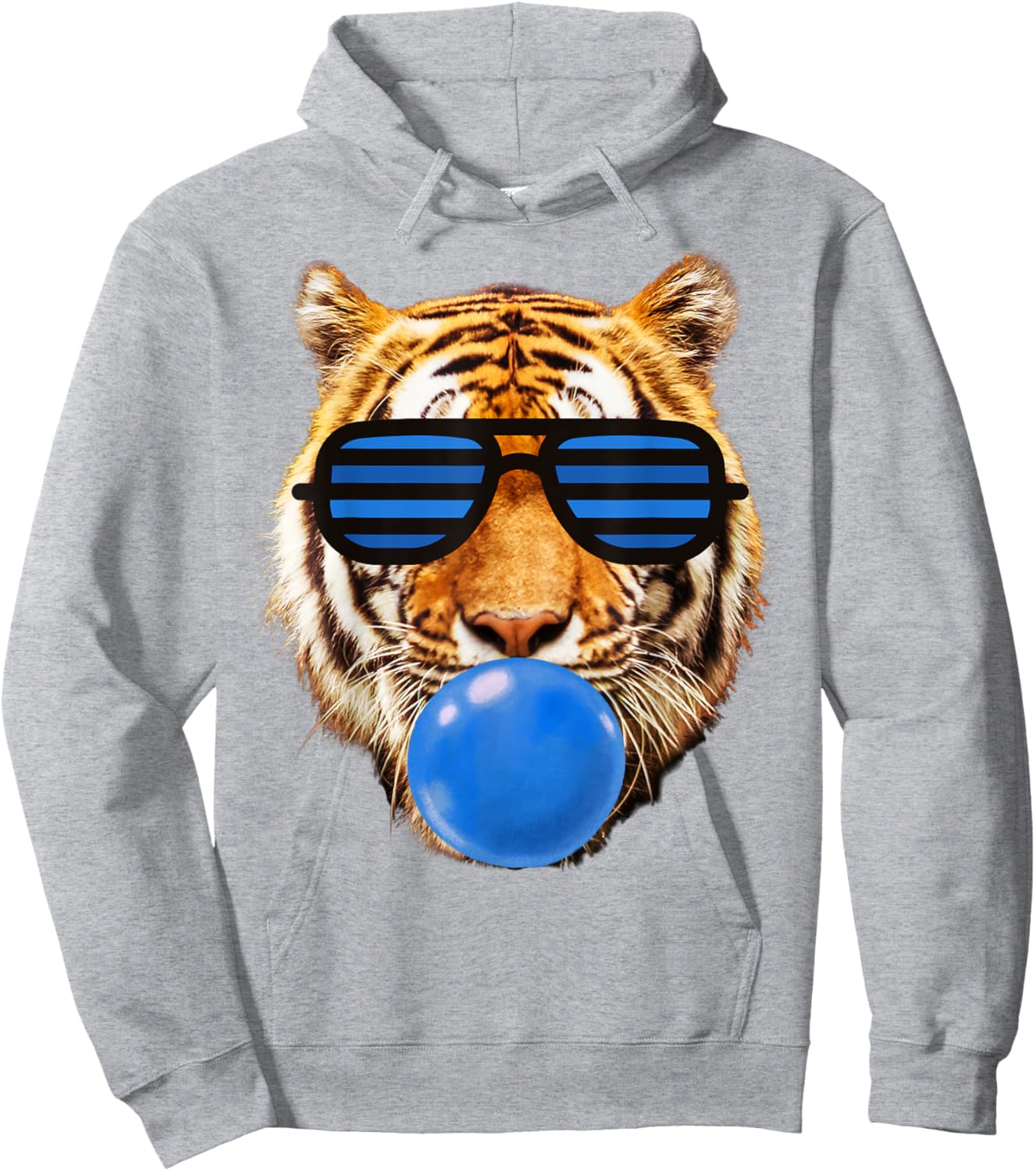 Blue Bubble Gum Tiger Face Stripe Sunglasses Tiger Head Hoodie - Hoodie | Ash