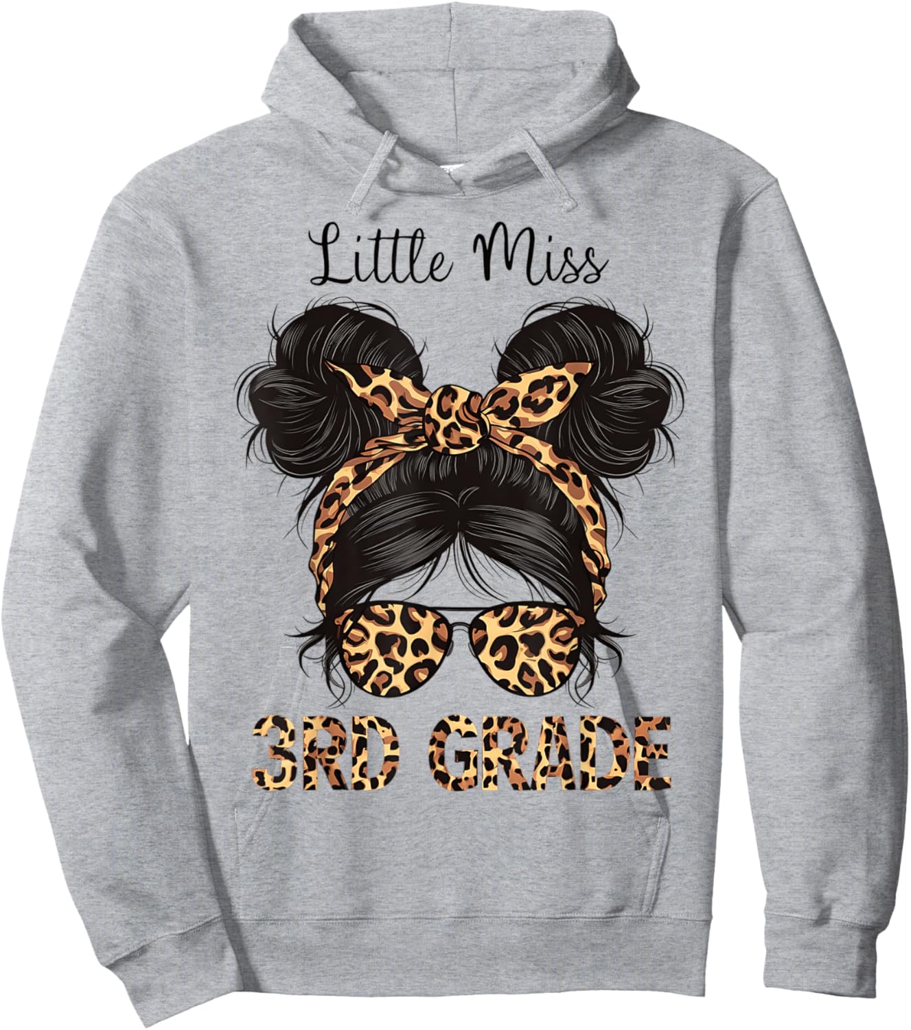 Hello 3rd Grade Messy Hair Bun Girl Leopard Back To School Hoodie - Hoodie | Ash