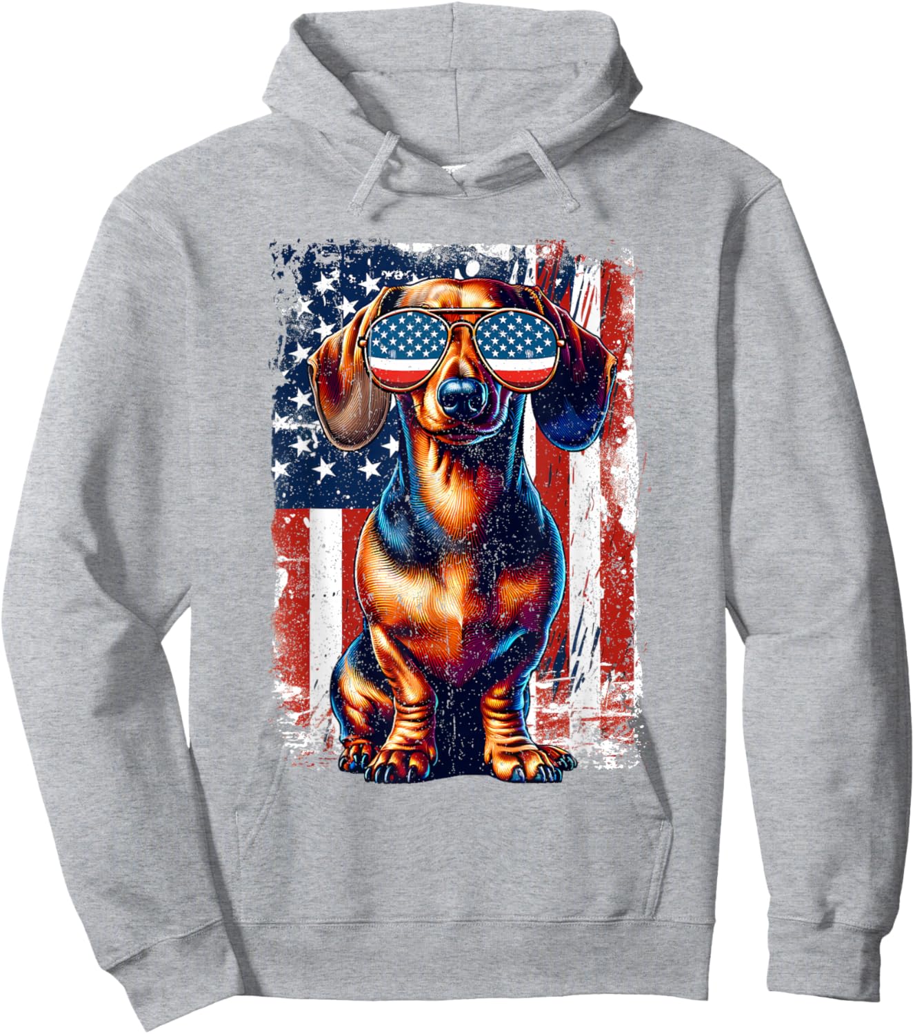 Dachshund Lovers American USA Flag 4th Of July Vintage Hoodie - Hoodie | Ash