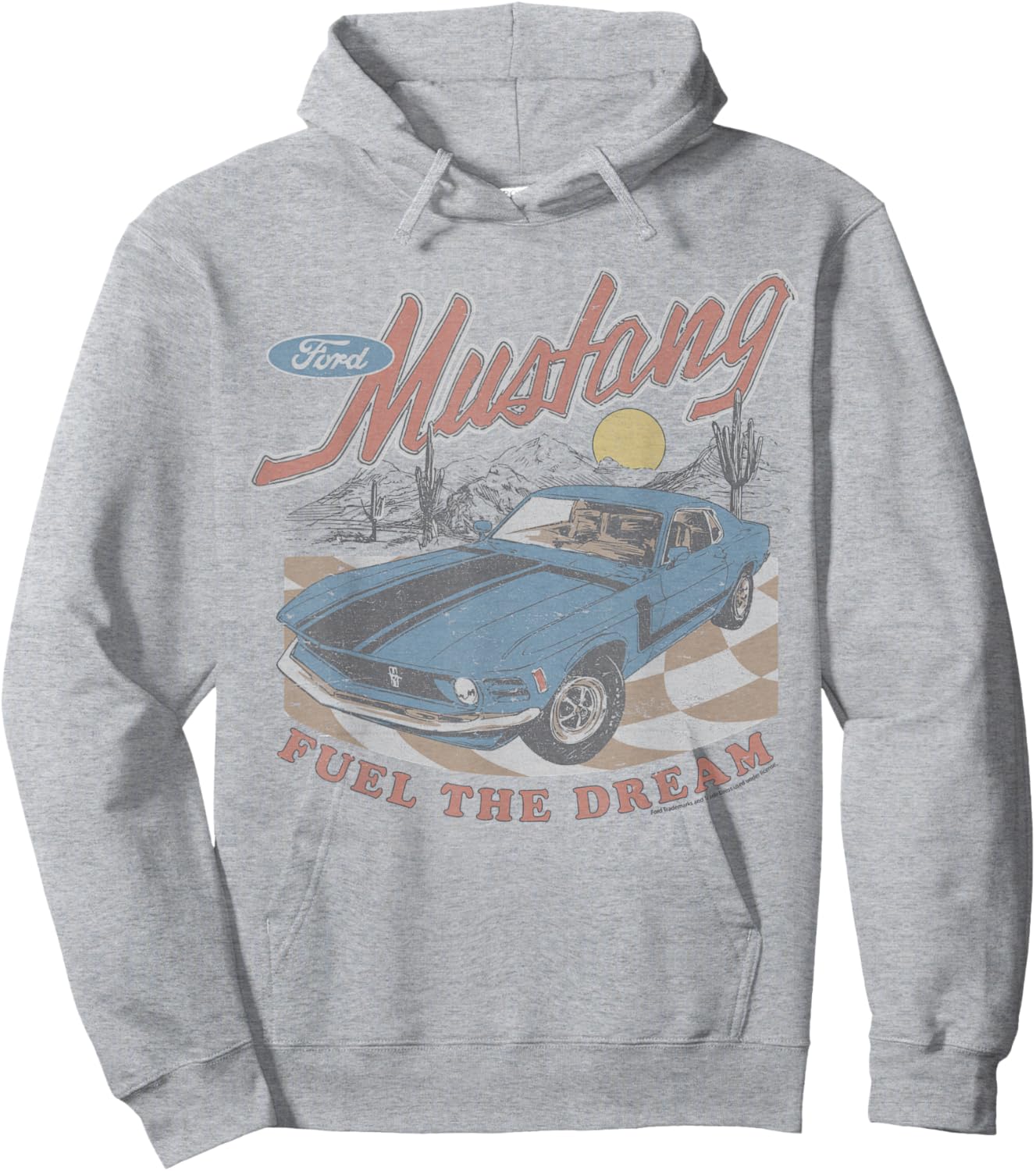 Ford - Mustang Fuel The Dream Blue Car In Desert Landscape Hoodie - Hoodie | Ash