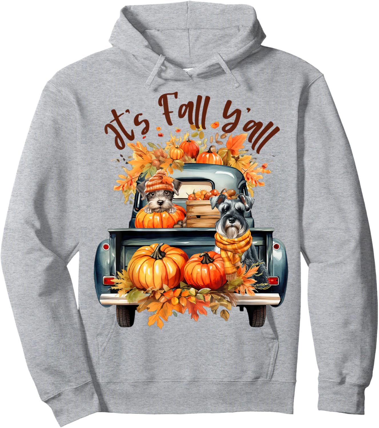 It’s Fall Y’all Miniature Schnauzer Pumpkins Truck Autumn Hoodie - Hoodie | Ash