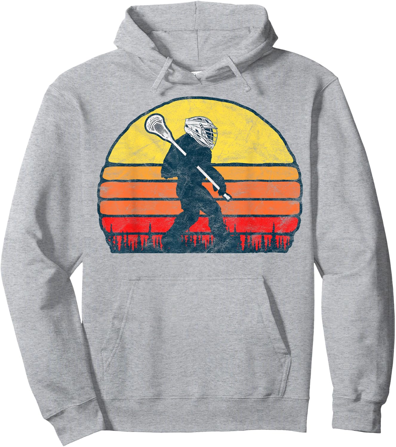 Funny Sasquatch Lax Bigfoot Lacrosse Vintage 80s Sunset Hoodie - Hoodie | Ash