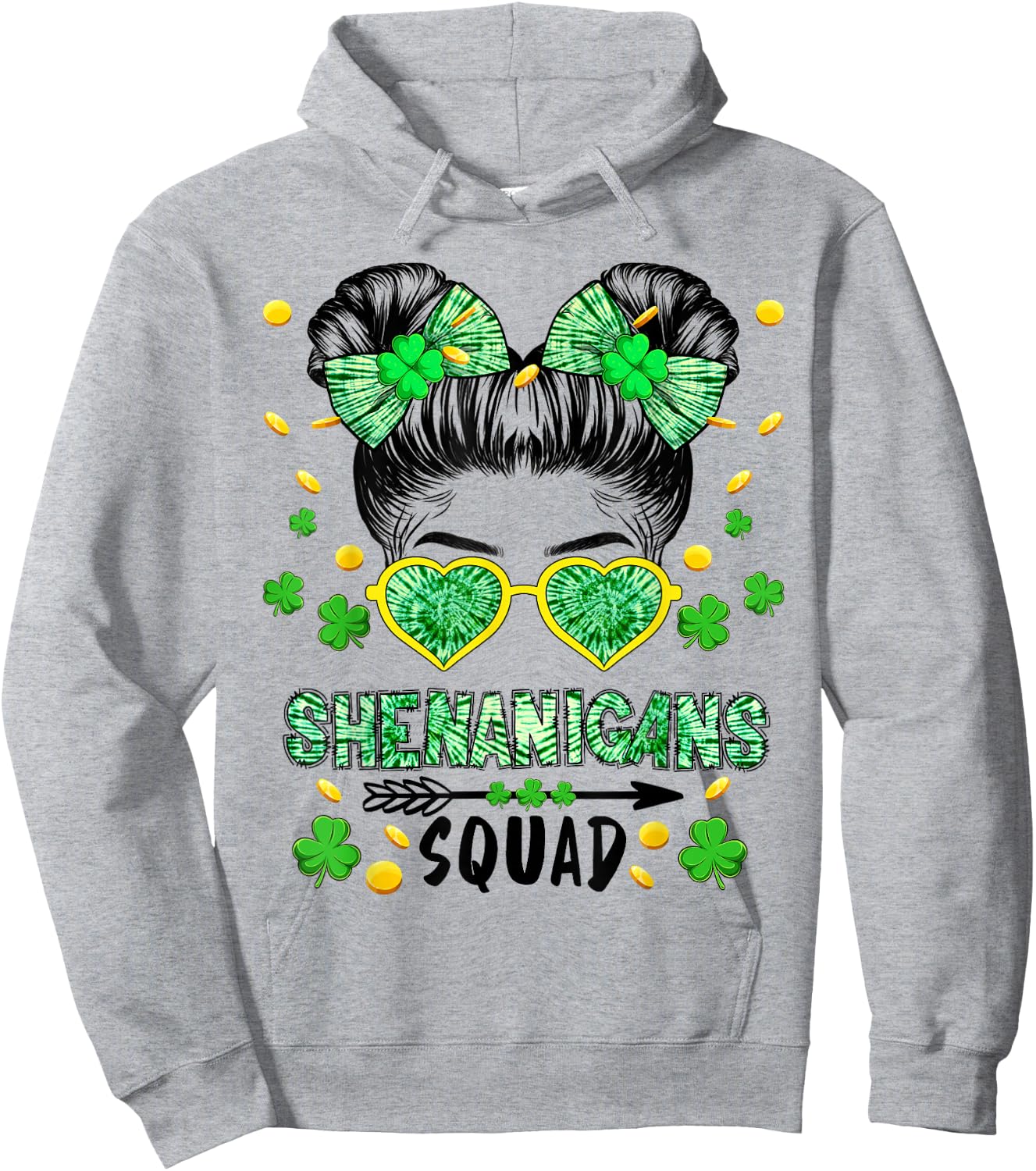 Shenanigans Squad Messy Bun St Patricks Day Girls Hoodie - Hoodie | Ash