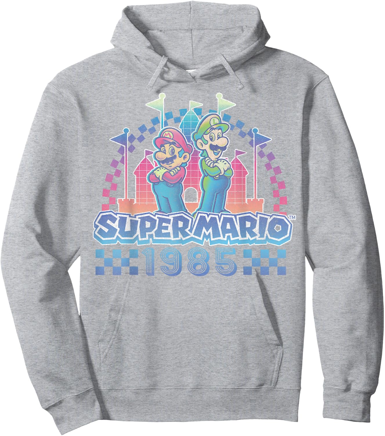 Super Mario Bros Retro Rainbow 1985 Vintage Race Track Duo Hoodie - Hoodie | Ash
