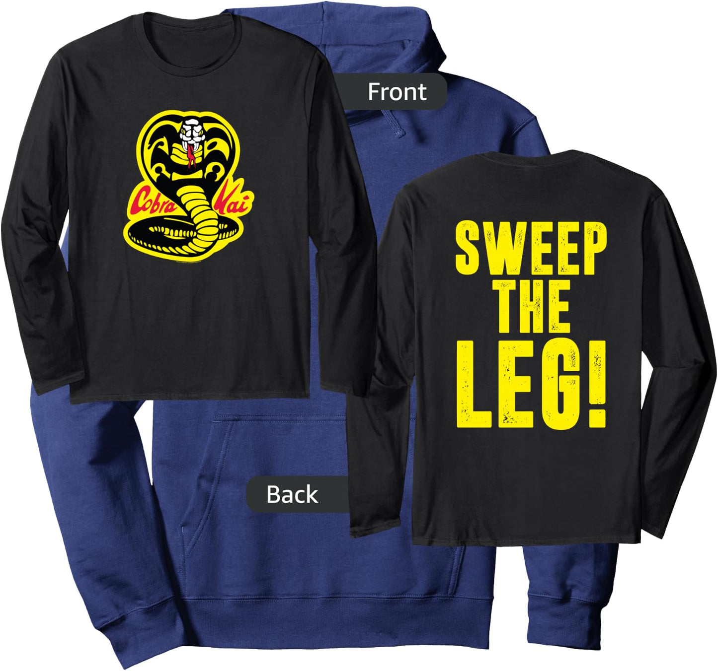 Cobra Kai Front and Back Sweep the Leg and Cobra Logo Show Hoodie - Hoodie | Navy